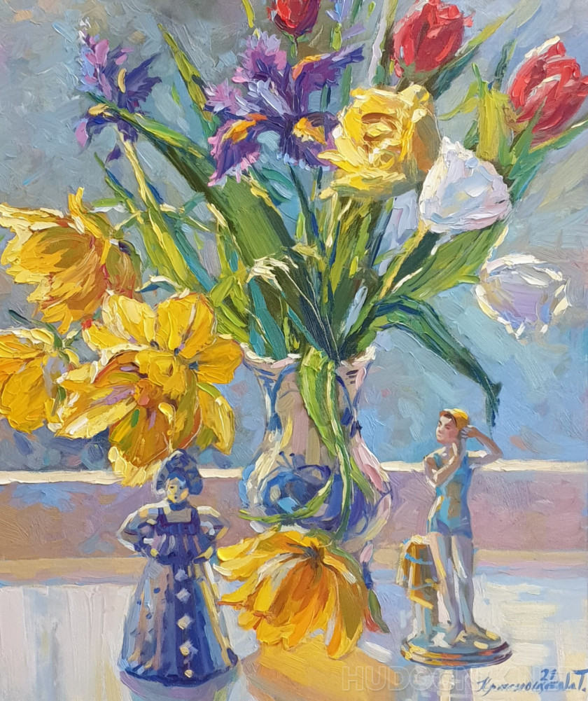 Pintura Tulipanes amarillos. Tamaño: 40x50, Año: 21, Precio: 209 euro  Maestro del arte Krasnoschekova Tatyana