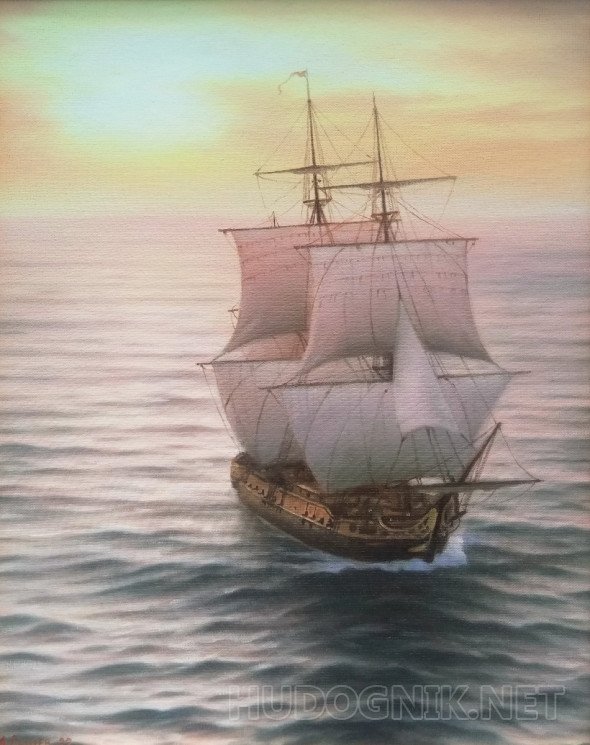 Картина Парусник в море. Размеры: 40x50, Год: 2022, Цена: 19000 рублей ...