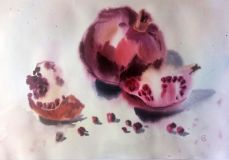 Still Life with Pomegranates in Watercolor