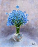 Miniature still life with a bouquet of forget-me-nots