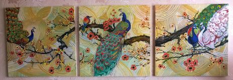 triptych peacocks