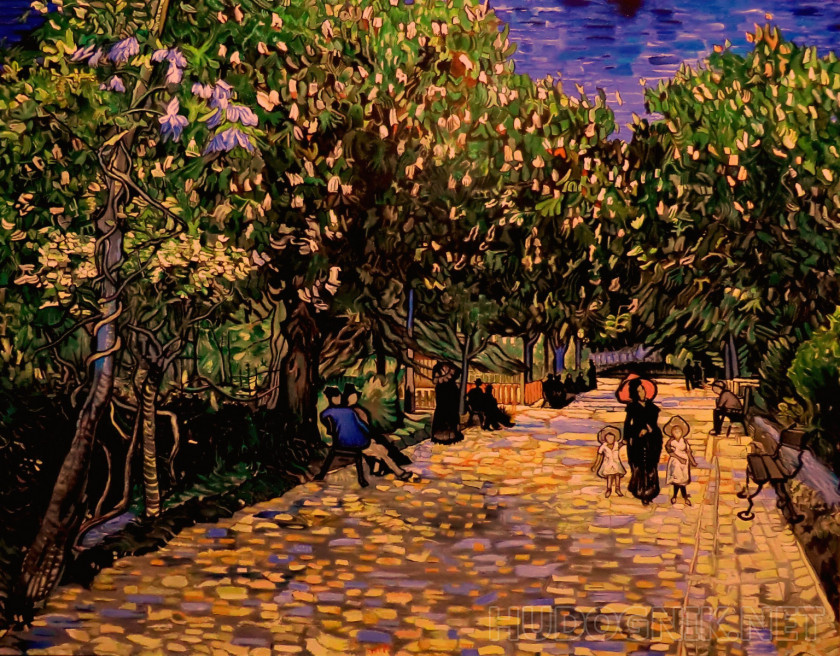 Street with blossoming chestnut trees in Arles (cop from Van Gogh)