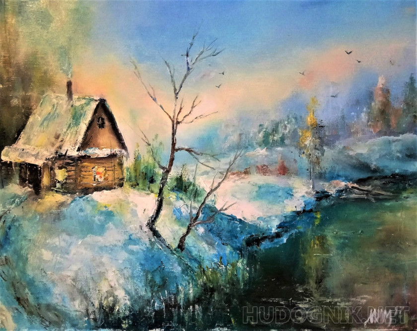 Картина Банька у реки. Размеры: 50x40, Год: 2018, Цена: 23000 рублей ...