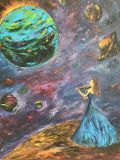 Oil painting space or girl violinist