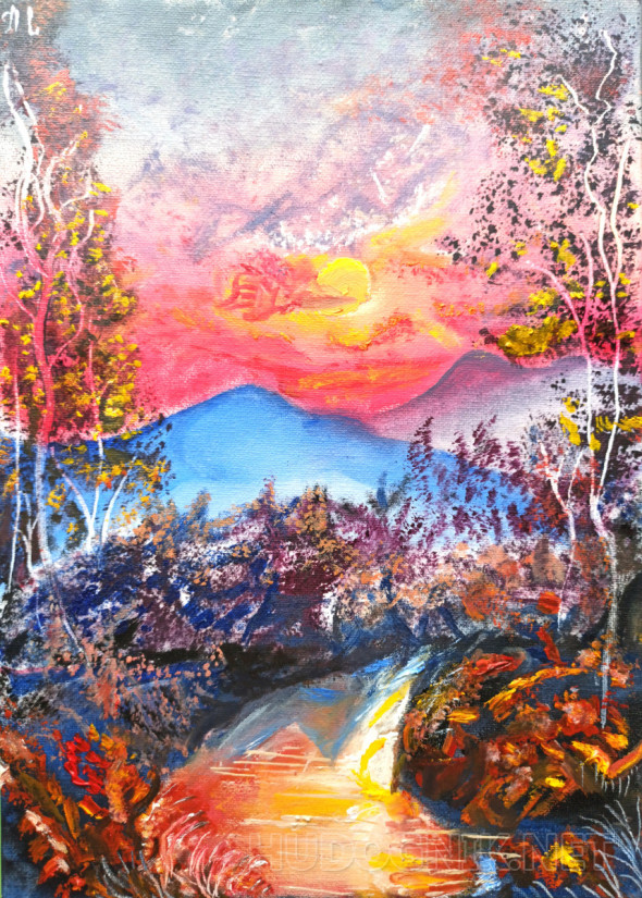 Картина Закат в горах. Размеры: 25x35, Год: 2022, Цена: 5000 рублей ...