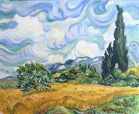 Copia del cuadro de Van Gogh "Campo de trigo con cipreses"