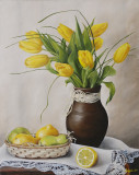 Still life with yellow tulips