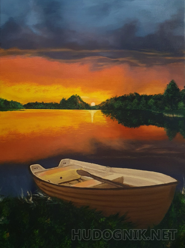 Картина Закат на озере. Размеры: 30x40, Год: 2022, Цена: 7000 рублей ...