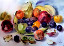 Still life in watercolor &quot;Fruit plate&quot;