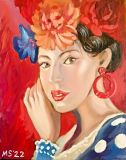 Retrato de bailarina de flamenco en flores