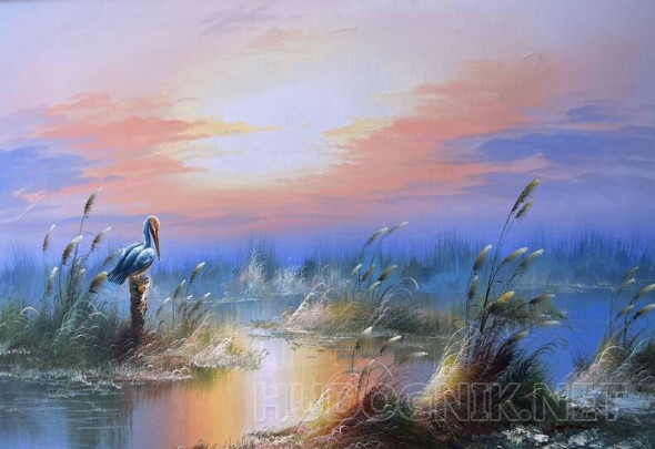Картина Аист на болоте. Размеры: 60x40, Цена: 31600 рублей Художник ...