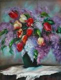Still life with lilacs and tulips