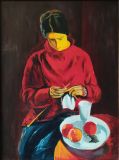 Портрет женщины в красном свитере