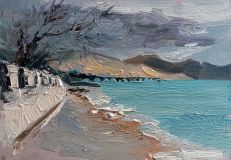 "Embankment of Koktebel on a windy March day"