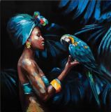 African woman with a parrot
