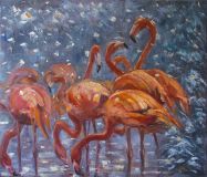 Flamingos in the snow