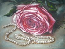 Bodegón con rosa y perlas