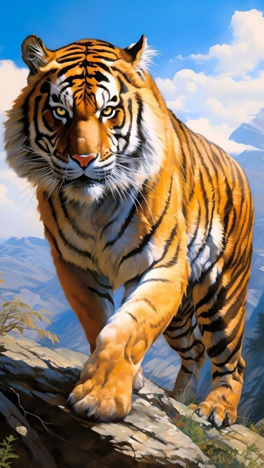 Картина Величественный Тигр на горе. Размеры: 40x80, Год: 2023, Цена: 47000  рублей Художник Островская Елизавета