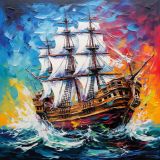 Texture painting Ship on the waves