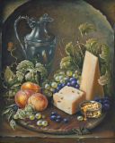 Still life with fruit and cheese