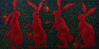 Red rabbits collect golden apples