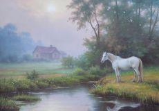 With a white horse