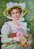 copy of the painting by Emile Vernon  Graceful Lady with a Bouquet Roses