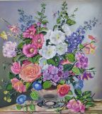 Copy of the painting by Albert Williams Delphinium and Coral roses