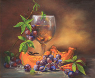 Still life with grapes and pumpkin