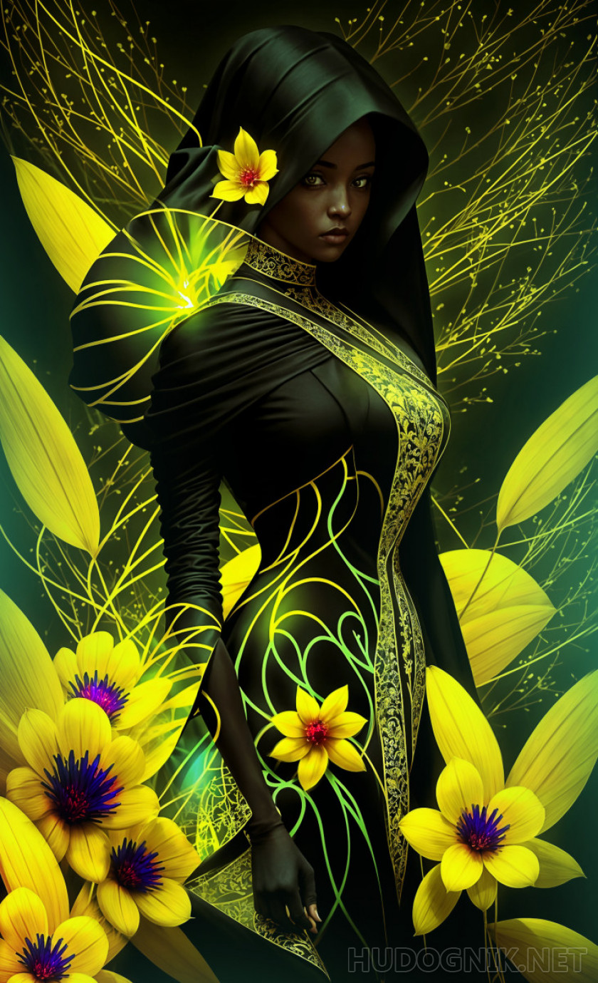 Mujer negra en colores neón