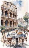 Calle tranquila de Roma y café