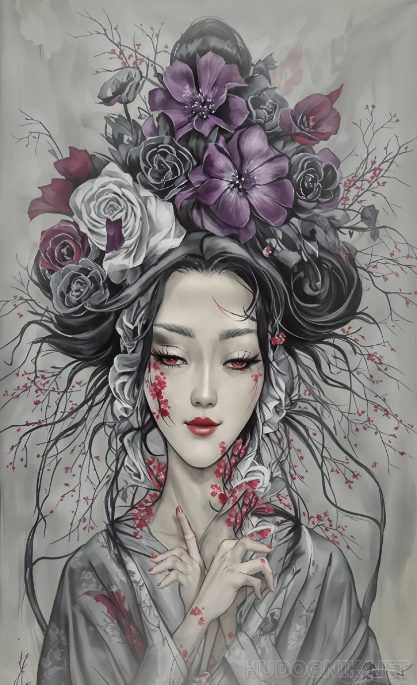 Mujer china en flores