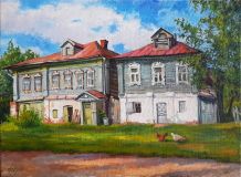 Antiguas casas en el pueblo de Ullovo Ivanovsk.OBL.