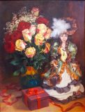 Bouquet of roses and doll
