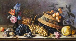 Still life of flowers, fruits, shells and insects