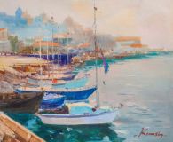 Boats in the port. Sketches