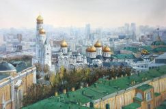Moscow through the ages. View of the Cathedral Square of the Moscow Kremlin