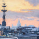 Зимний закат в Москве. Вид на памятник Петру I