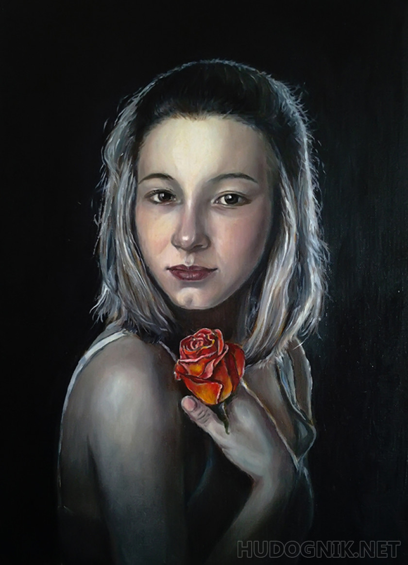 портрет с цветком