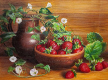 Bodegón con fresas y jarra