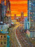 Oil painting "In the rhythm of the city. Hotel "Ukraine" and Moscow City at sunset"