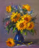 Bouquet of sunflowers in a blue vase N2