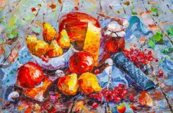 Плоды осени. Натюрморт с яблоками, грушей, рябиной и мёдом