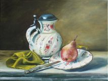 Still life with pear and jug