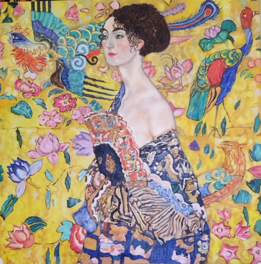 Copy of the painting by Gustav Klimt Lady with a fan