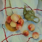 still life with teapot and apples