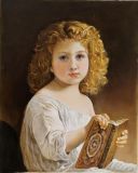 copy of the painting by William-Adolphe Bouguereau Girl with a book of fairy tales