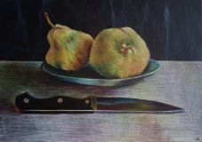 still life, pears