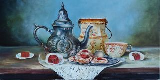 Still life with tea and cookies