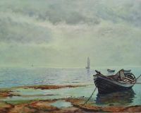 Copy of the painting Lev Lagorio Boat off the shore and sailboat